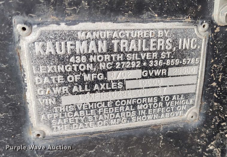 image for item IP9675 2002 Kaufman equipment trailer
