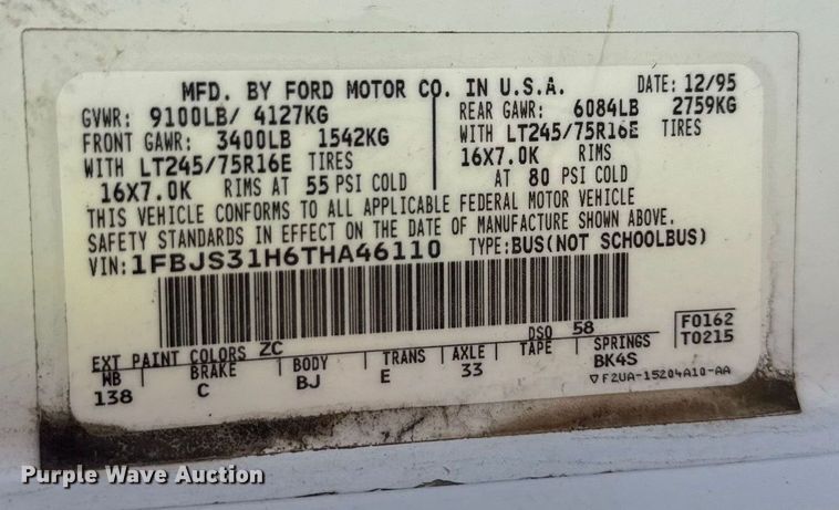 image for item ND9427 1996 Ford Club Wagon van