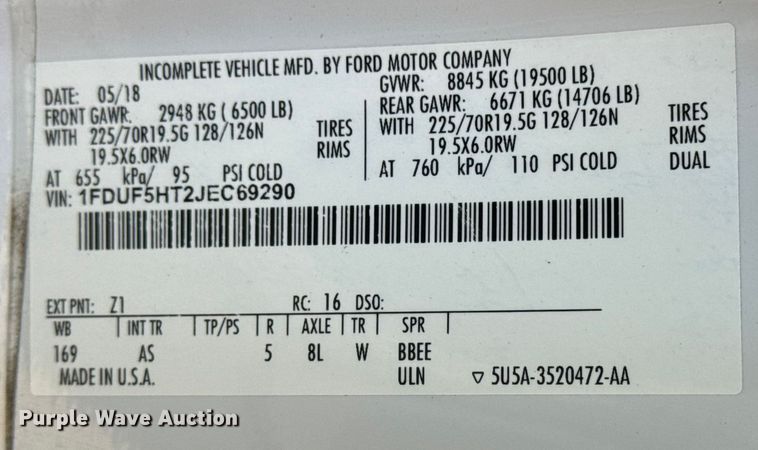 image for item NU9636 2018 Ford F550 Super Duty utility / service truck