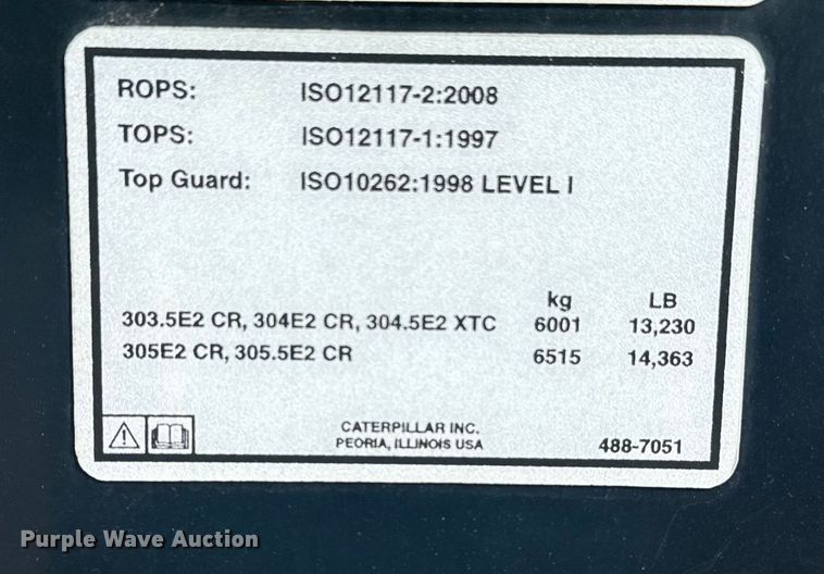 image for item NU9655 2018 Caterpillar 304E2 CR mini excavator