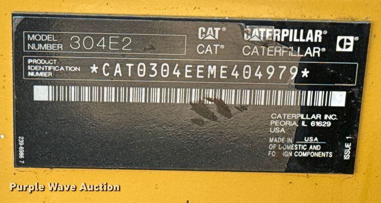 image for item NU9655 2018 Caterpillar 304E2 CR mini excavator