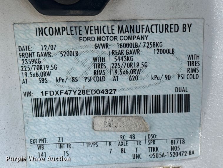 image for item NU9681 2008 Ford F450 Super Duty utility / service truck