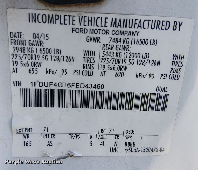 image for item YA0962 2015 Ford F450 Super Duty flatbed truck