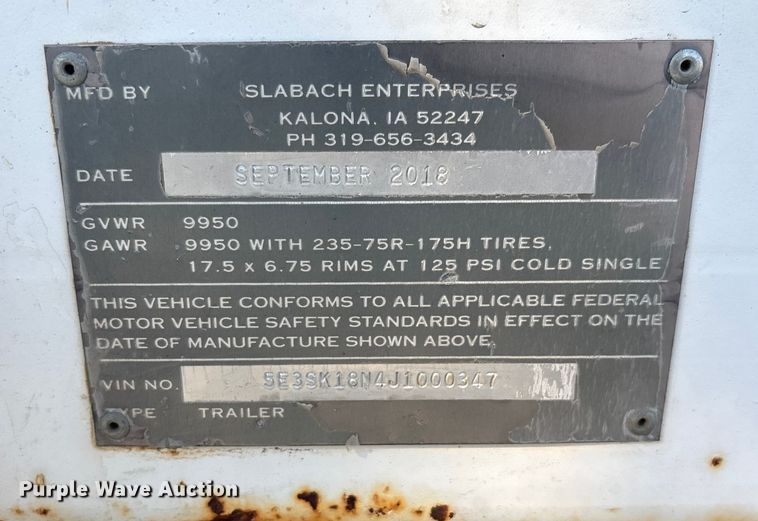 image for item YA0970 2018 Slabach Wheeler Reeler reel trailer