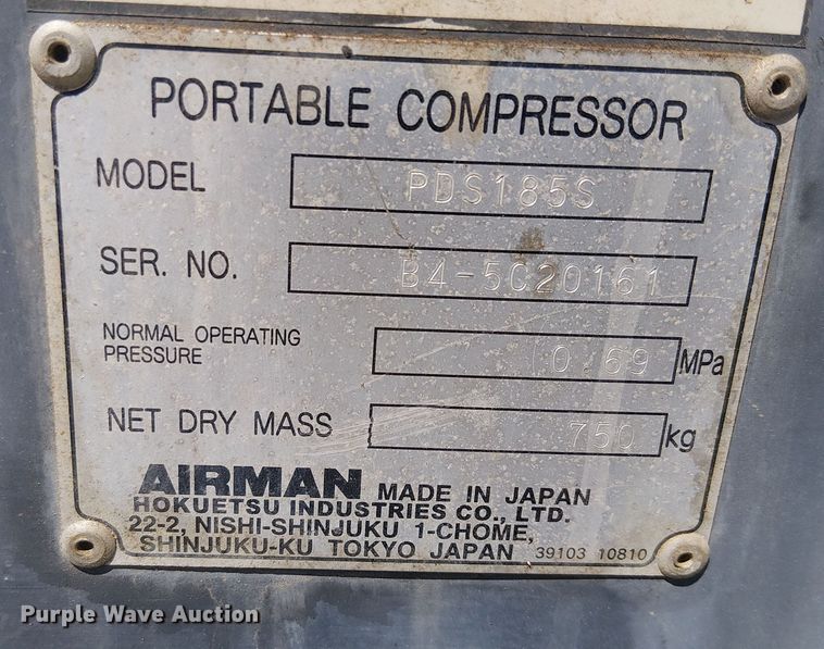 image for item YA0974 2014 Airman PDS185S air compressor
