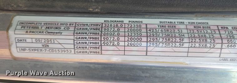 image for item YA1101 2012 Peterbilt 365 crane truck