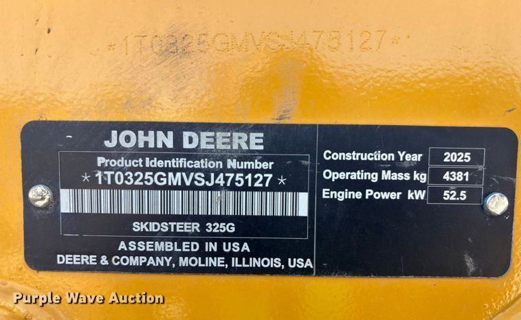 image for item YA1106 2025 John Deere 325G tracked skid steer loader