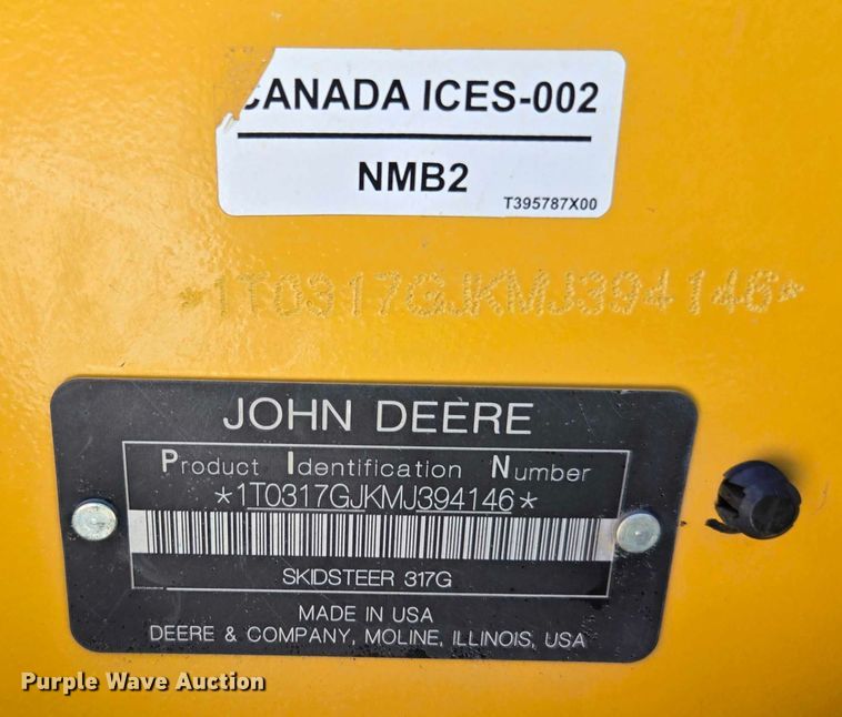 image for item YA1229 2021 John Deere 317G tracked skid steer loader