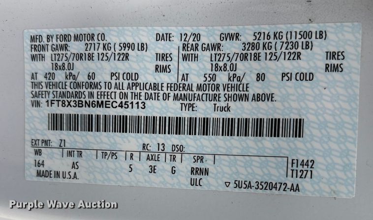 image for item EV3503 2021 Ford F350 Super Duty SuperCab pickup truck