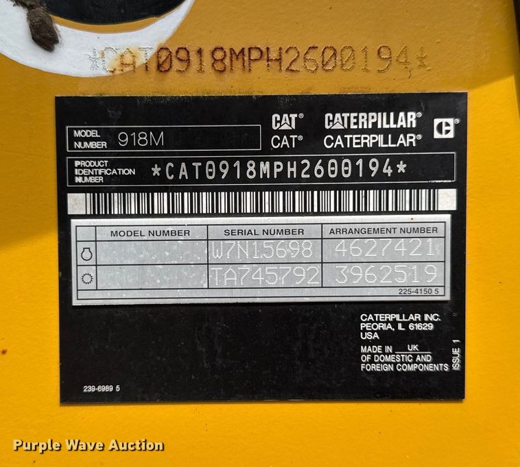 image for item EV4022 2016 Caterpillar 918M wheel loader