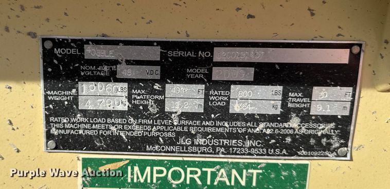 image for item EV4037 2009 JLG 4069LE scissor lift