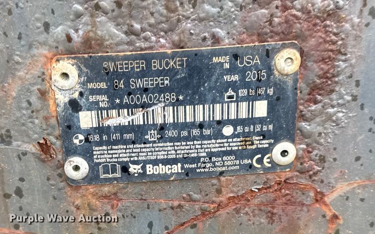 image for item EV4058 2015 Bobcat 84 sweeper skid steer sweeper