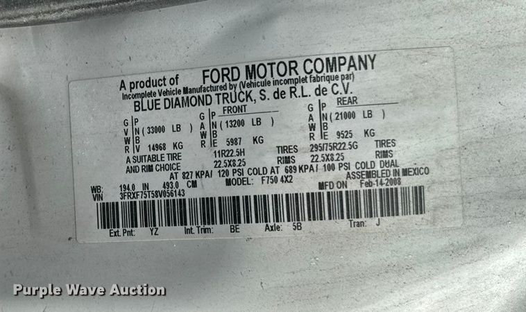 image for item EV4065 2008 Ford F750 bucket truck