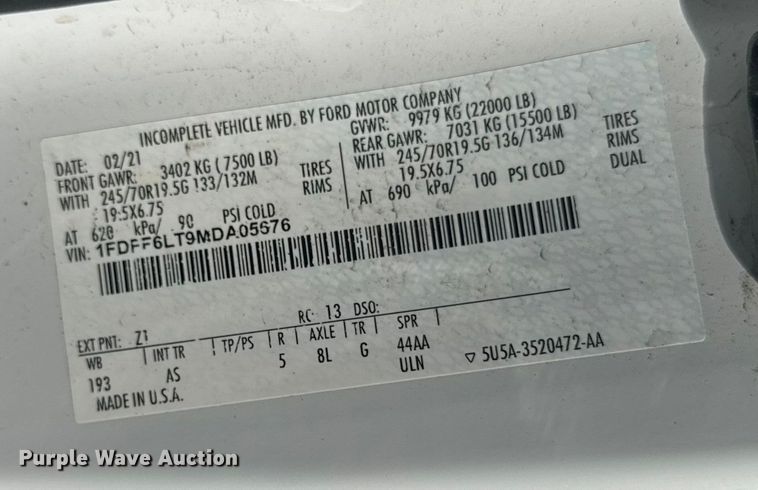 image for item EV4093 2021 Ford F600 dump truck