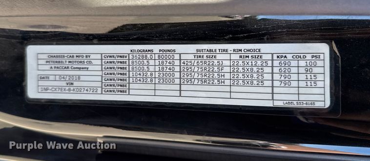 image for item EV4114 2019 Peterbilt 567 dump truck