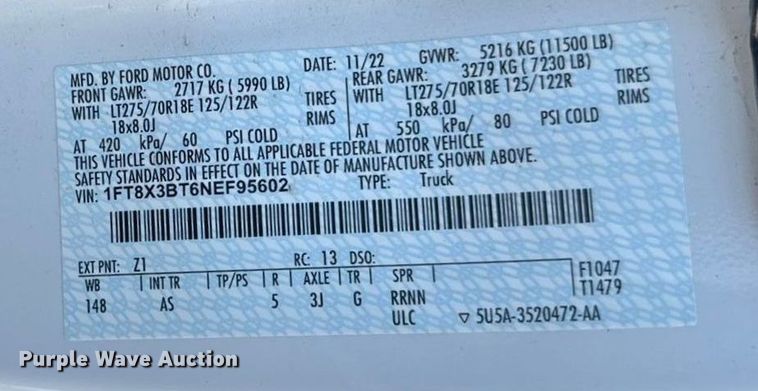 image for item EV4119 2022 Ford F-350 SuperCab pickup truck