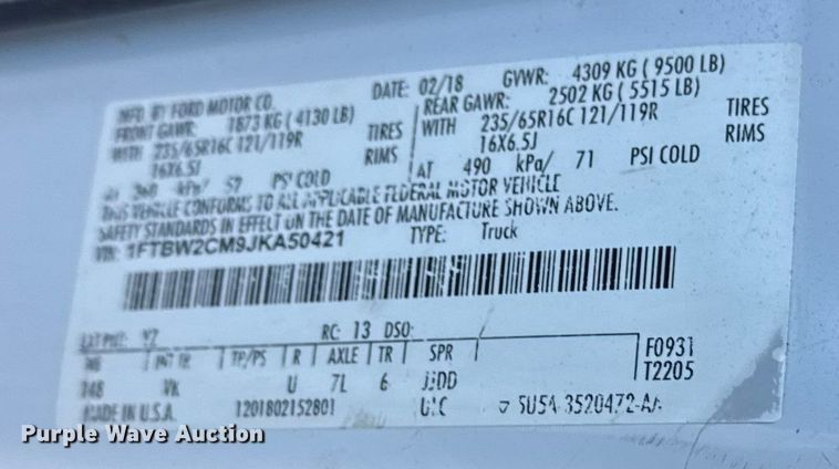 image for item EV4120 2018 Ford Transit 350 van