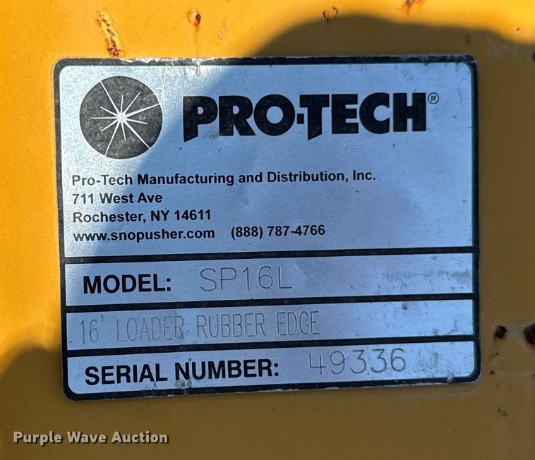 image for item EV4160 ProTech SP16L wheel loader snow pusher