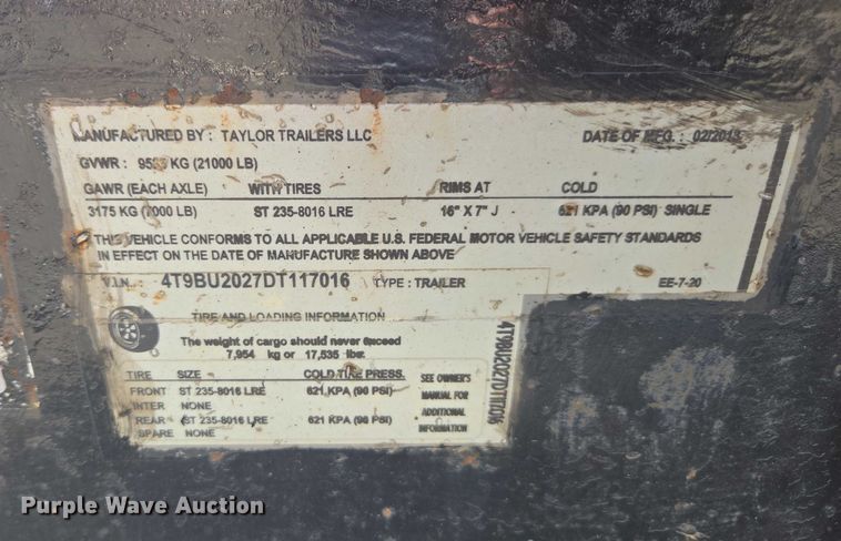 image for item EV4374 2013 Taylor equipment trailer