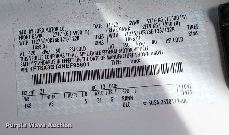 image for item EV5010 2022 Ford F350 Super Duty SuperCab pickup truck