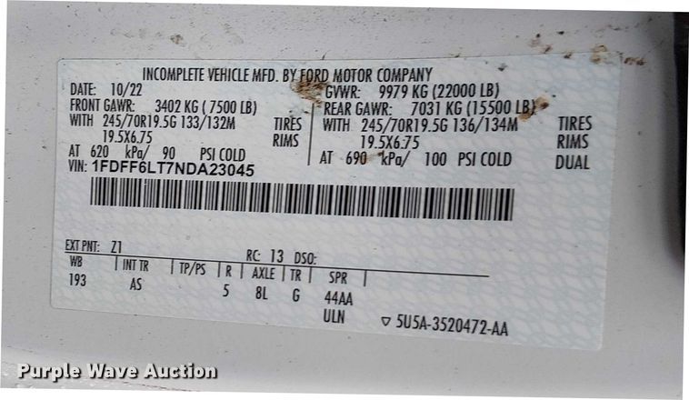 image for item EV5012 2022 Ford F-600 hook lift truck