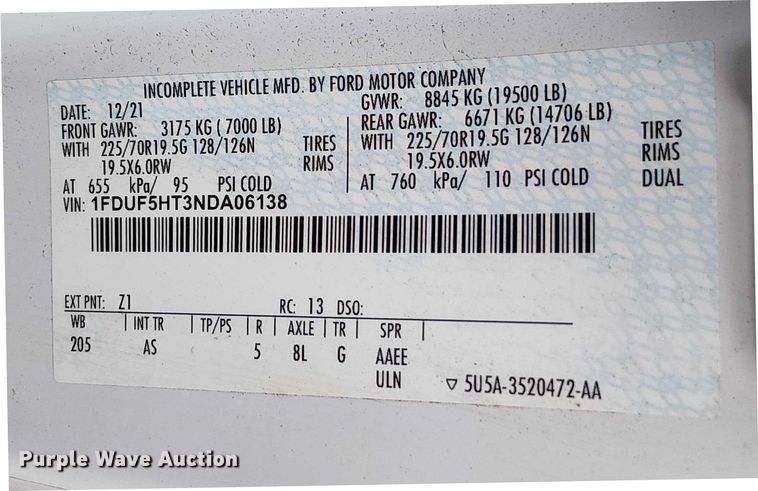 image for item EV5016 2022 Ford F550 box truck