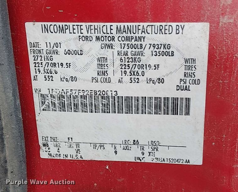 image for item EV5018 2002 Ford F550 Super Duty dump truck