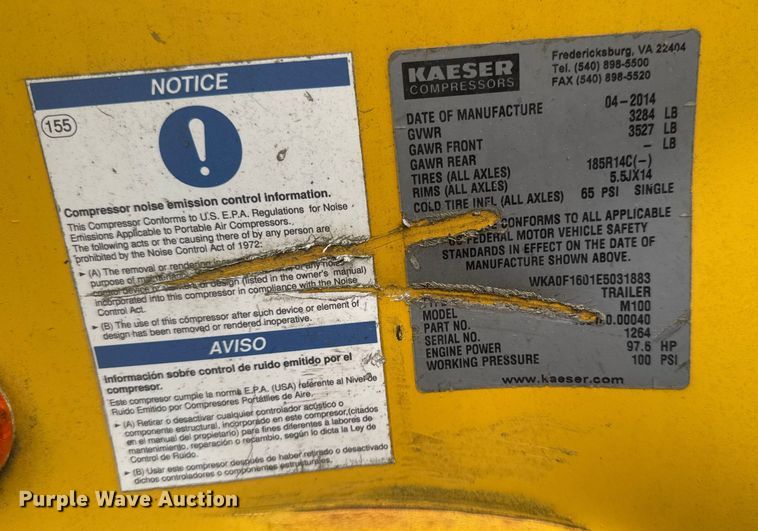 image for item EV5026 2014 Kaeser M100 air compressor