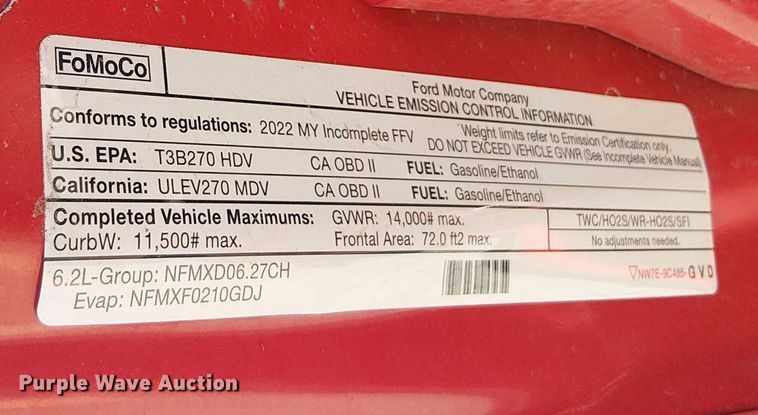 image for item EV5074 2022 Ford F350 Super Duty SuperCab utility bed pickup truck