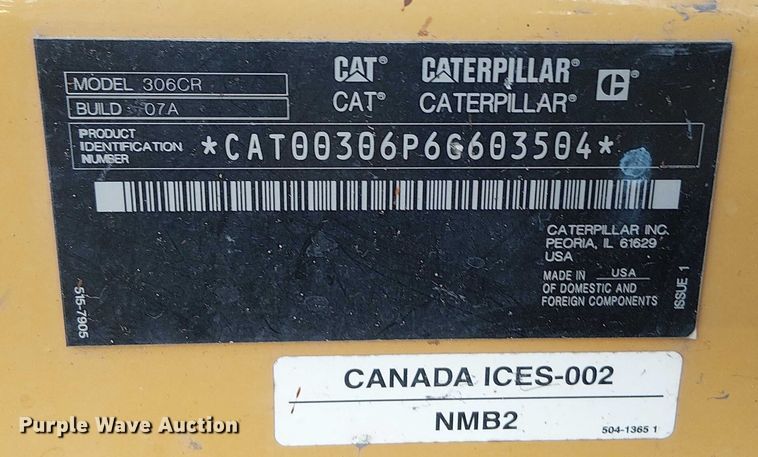 image for item EV5086 2021 Caterpillar 306 CR mini excavator