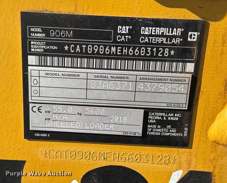 image for item EV5096 2018 Caterpillar 906M wheel loader