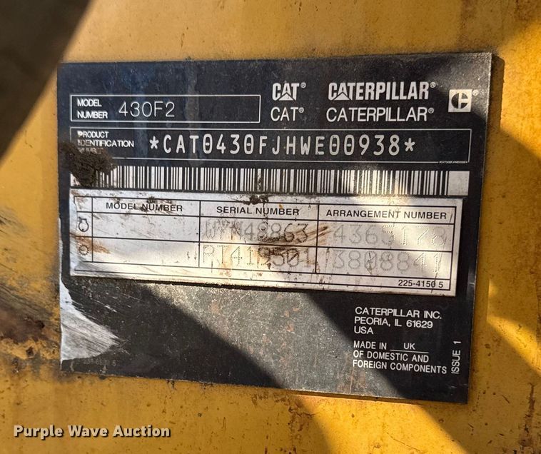 image for item EV5115 2018 Caterpillar 430F2 backhoe