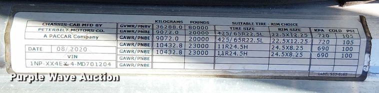 image for item EV5117 2021 Peterbilt 389 dump truck