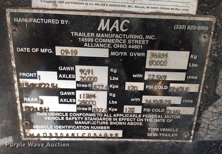 image for item EV5119 2020 Mac end dump trailer