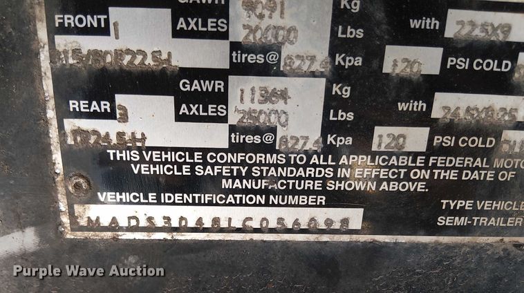 image for item EV5119 2020 Mac end dump trailer