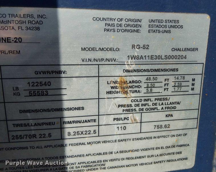 image for item EV5120 2020 Witzco lowboy equipment trailer