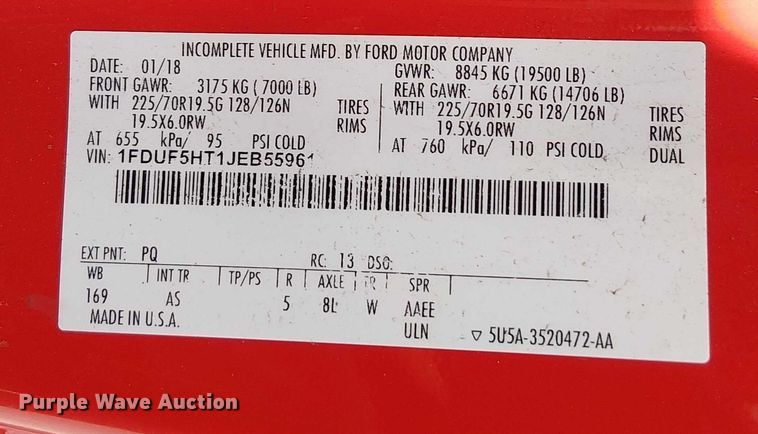 image for item EV5126 2018 Ford F550 dump truck