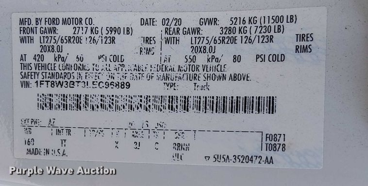 image for item EV5136 2020 Ford F350 Super Duty Limited Crew Cab pickup truck