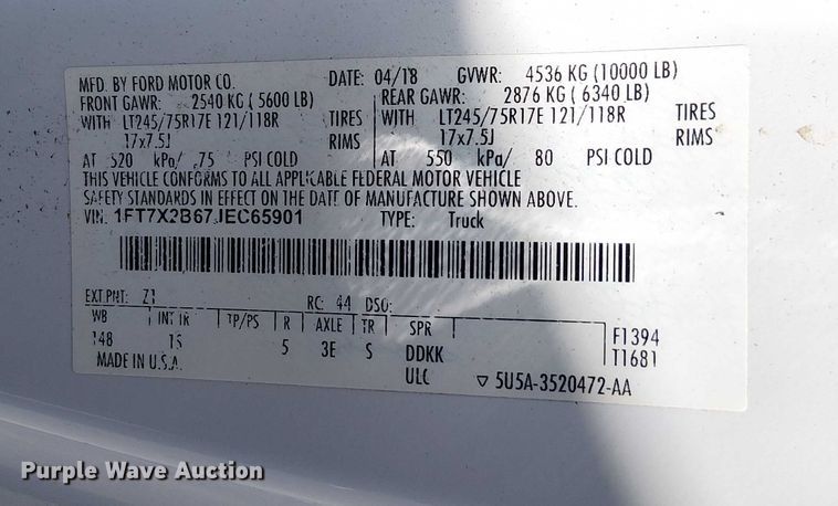 image for item EV5143 2018 Ford F250 Super Duty SuperCab pickup truck