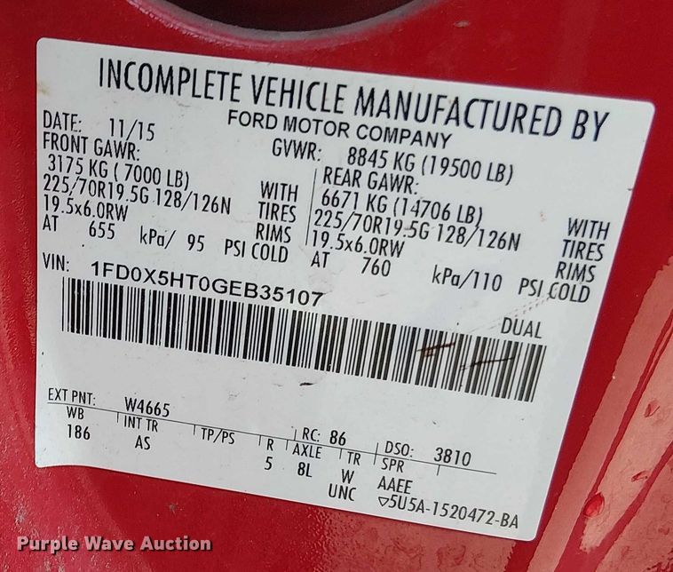 image for item EV5144 2016 Ford F550 Supercab dump truck