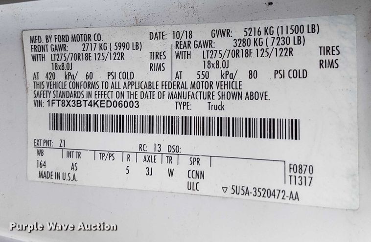 image for item EV5160 2019 Ford F350 Super Duty SuperCab pickup truck