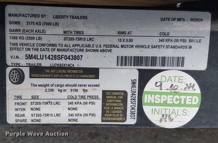 image for item EV5161 2025 Liberty utility trailer