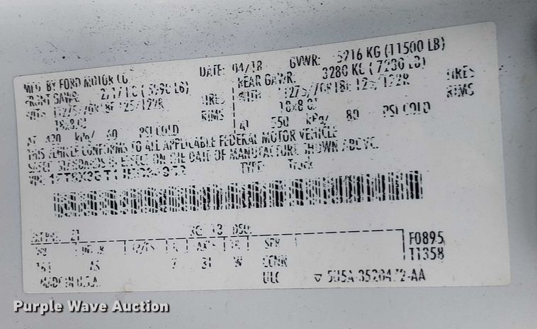 image for item EV5163 2018 Ford F350 Super Duty SuperCab pickup truck