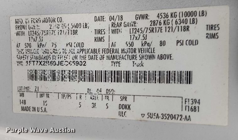 image for item EV5240 2018 Ford F250 Super Duty SuperCab pickup truck