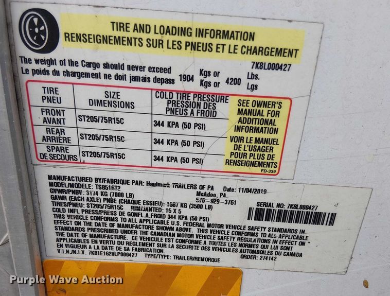 image for item EV5241 2020 Haulmark enclosed cargo trailer