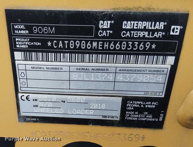 image for item EV5264 2018 Caterpillar 906M wheel loader
