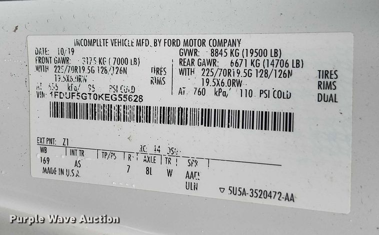 image for item EV5270 2019 Ford F550 utility / service truck