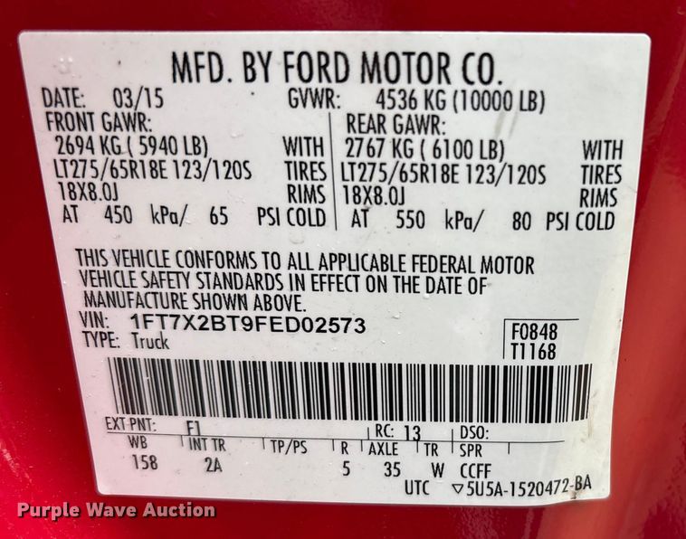 image for item EV5273 2015 Ford F250 Super Duty SuperCab pickup truck