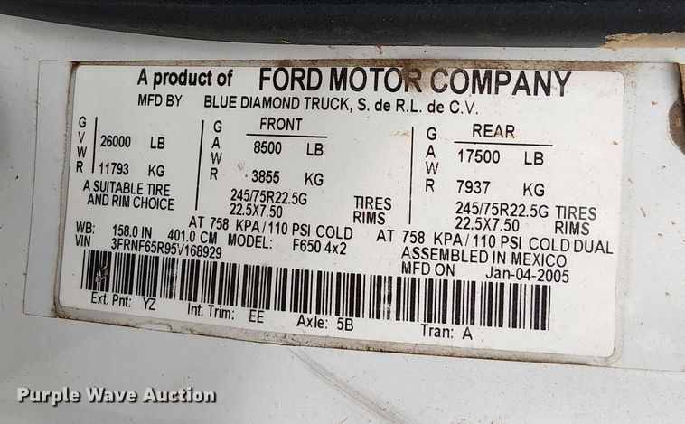 image for item EV5286 2005 Ford F-650 dump truck