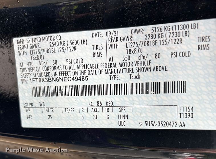 image for item EV5308 2022 Ford F350 Super Duty SuperCab pickup truck